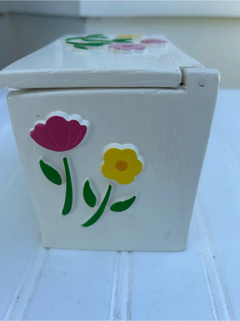 Vintage Recipe Box White Green Lettering Floral Cards 80’s Cottagecore Grandma